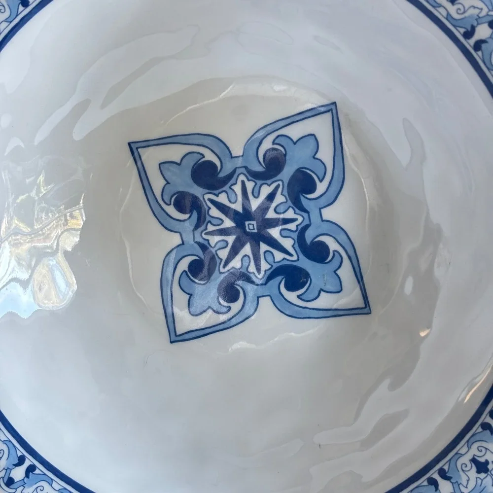 Q Squared Talavera Azul Melamine Serving Bowl Large 12